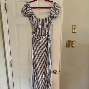 Blue and White Striped Maxi Dress
